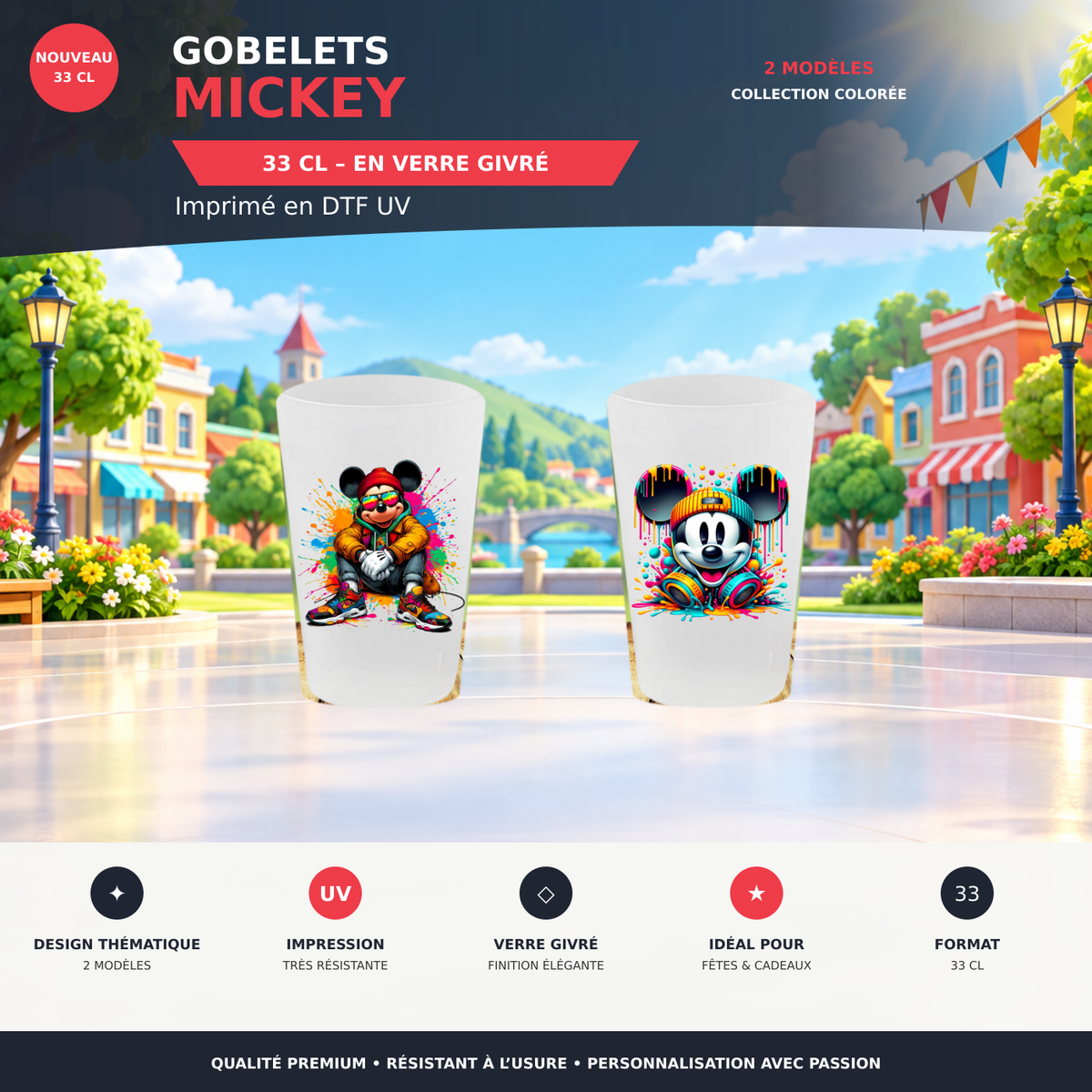 Présentation 🥤 Gobelet Réutilisable Mickey – Édition Street Art 🎧👟 sans cadres