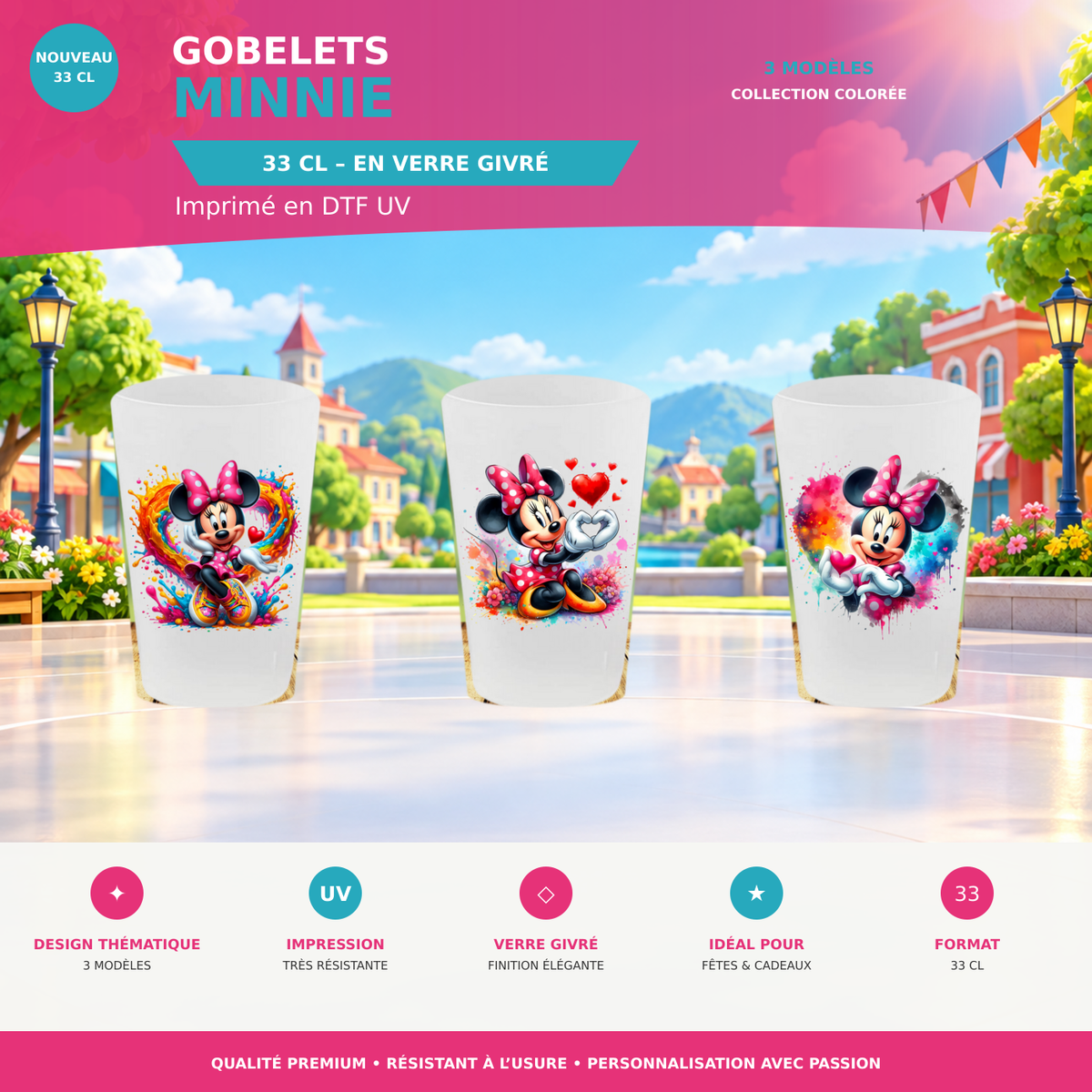 Présentation 🥤 Gobelet Réutilisable Minnie – Collection Color Splash 🌈 sans cadres
