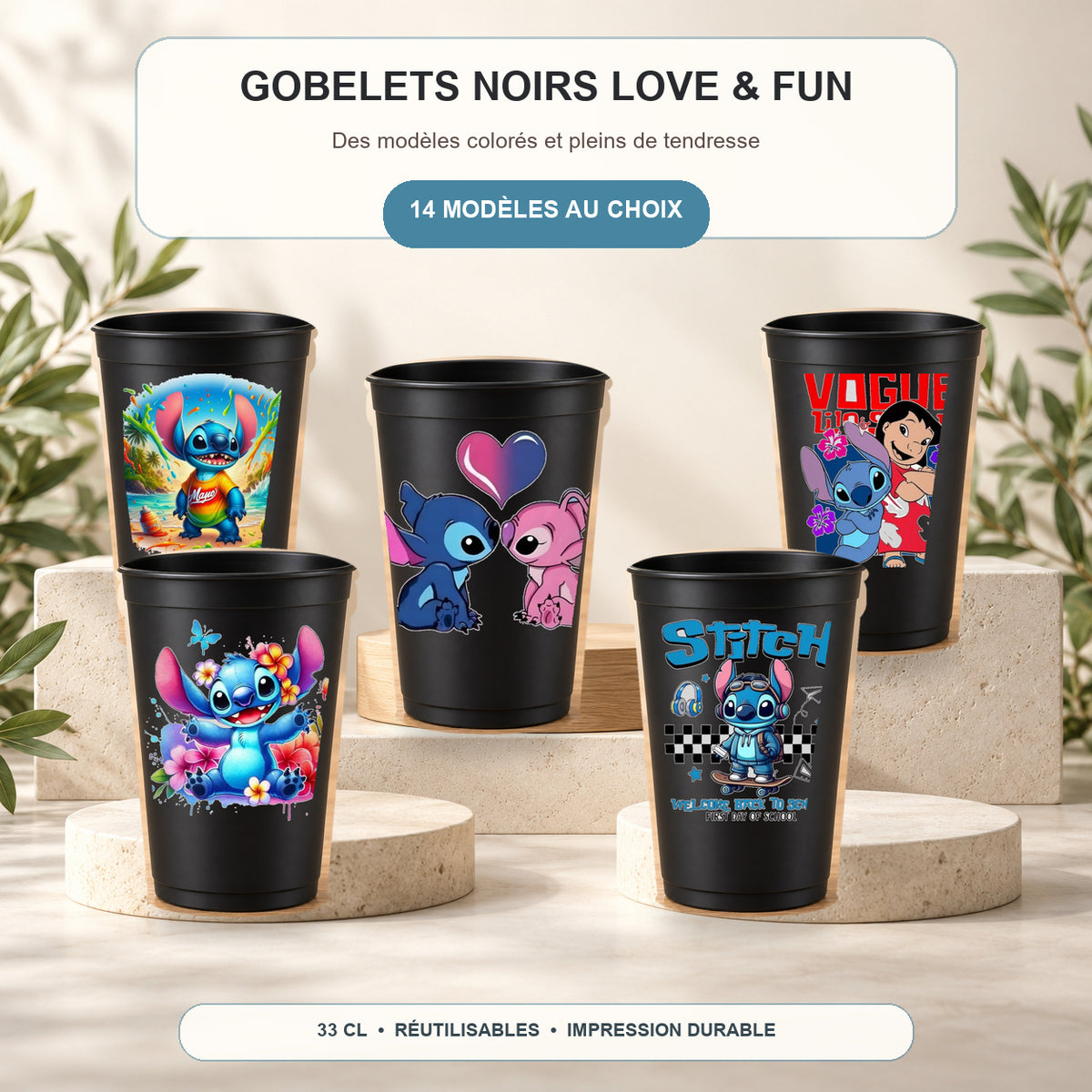 Gobelets noirs Love & Fun - 14 modèles