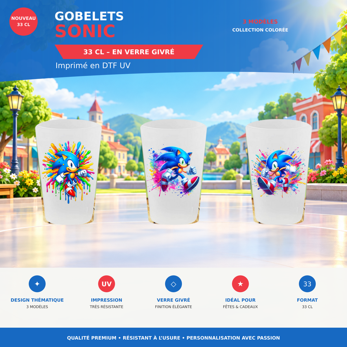 Présentation Gobelet réutilisable Sonic – Collection Édition Color Splash sans cadres