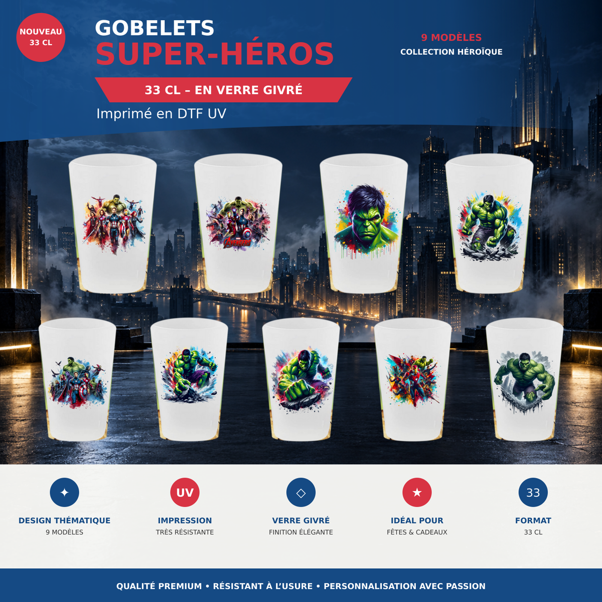 Présentation 🥤 Gobelet  – Collection Super-Héros 🎉 sans cadres
