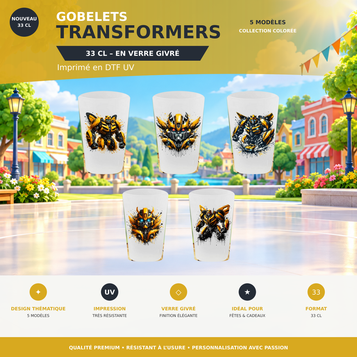 Présentation 🥤 Gobelet Réutilisable Transformers – Édition Bumblebee Splash sans cadres