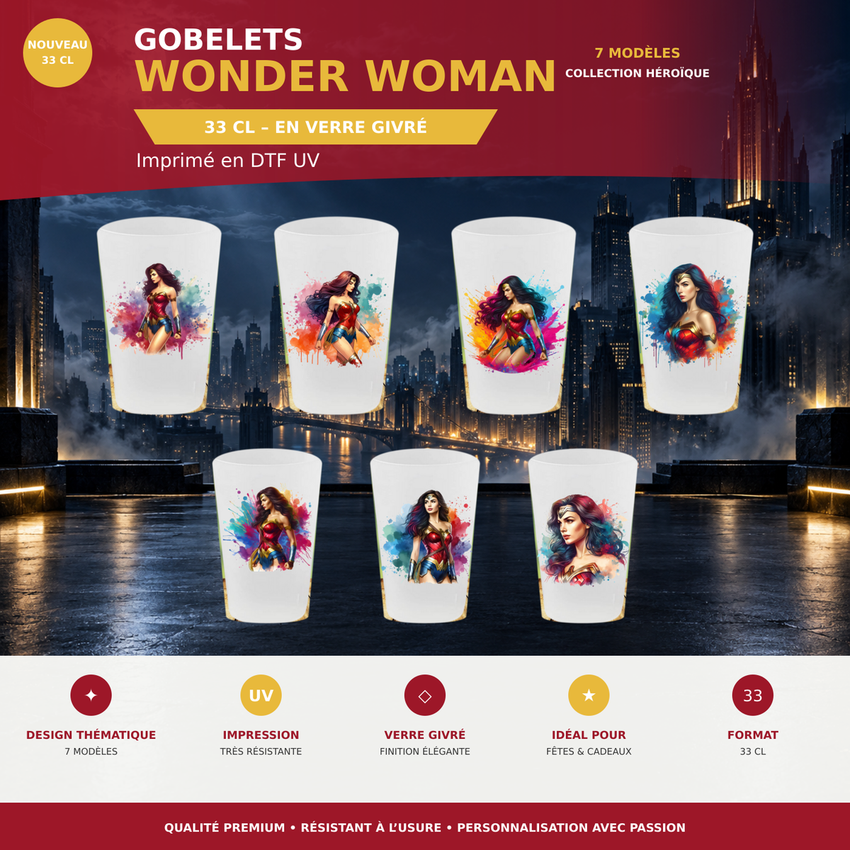 Présentation 🏺 Gobelet Réutilisable – Wonder Woman 🌟 sans cadres