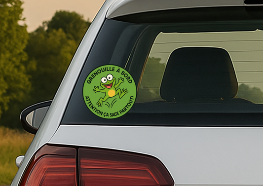 🐸💥 Sticker “Grenouille à Bord – Attention ça saute partout !”