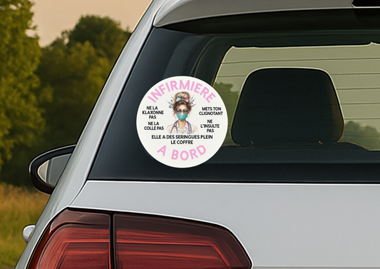 🚗💉 Car Sticker – "NURSE ON BOARD" – Humour & Clear Message