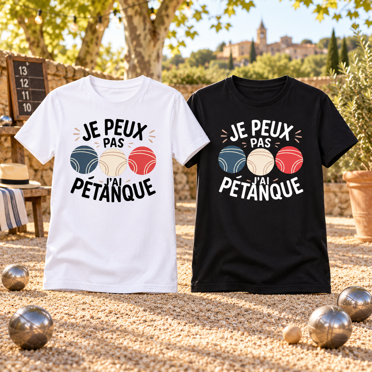 Présentation premium des T-shirts Je peux pas, j’ai pétanque