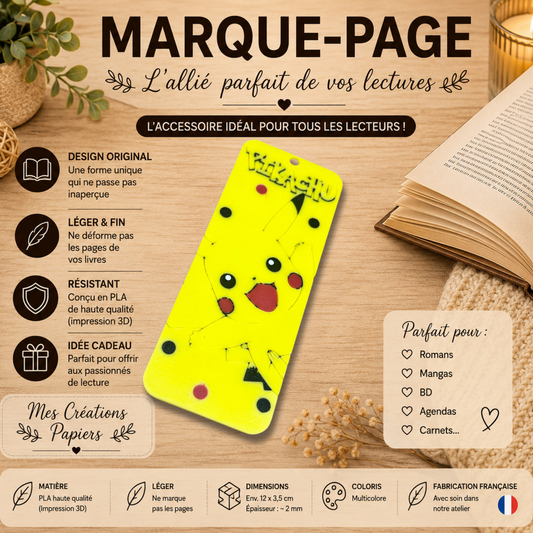 Marque-page Pikachu – Impression 3D colorée