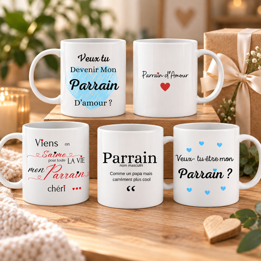 Collection de mugs Parrain personnalisés