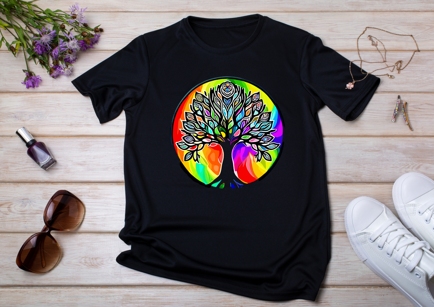 T-shirt Psychedelic Design personnalisé – 100 motifs au choix – Noir ou Blanc