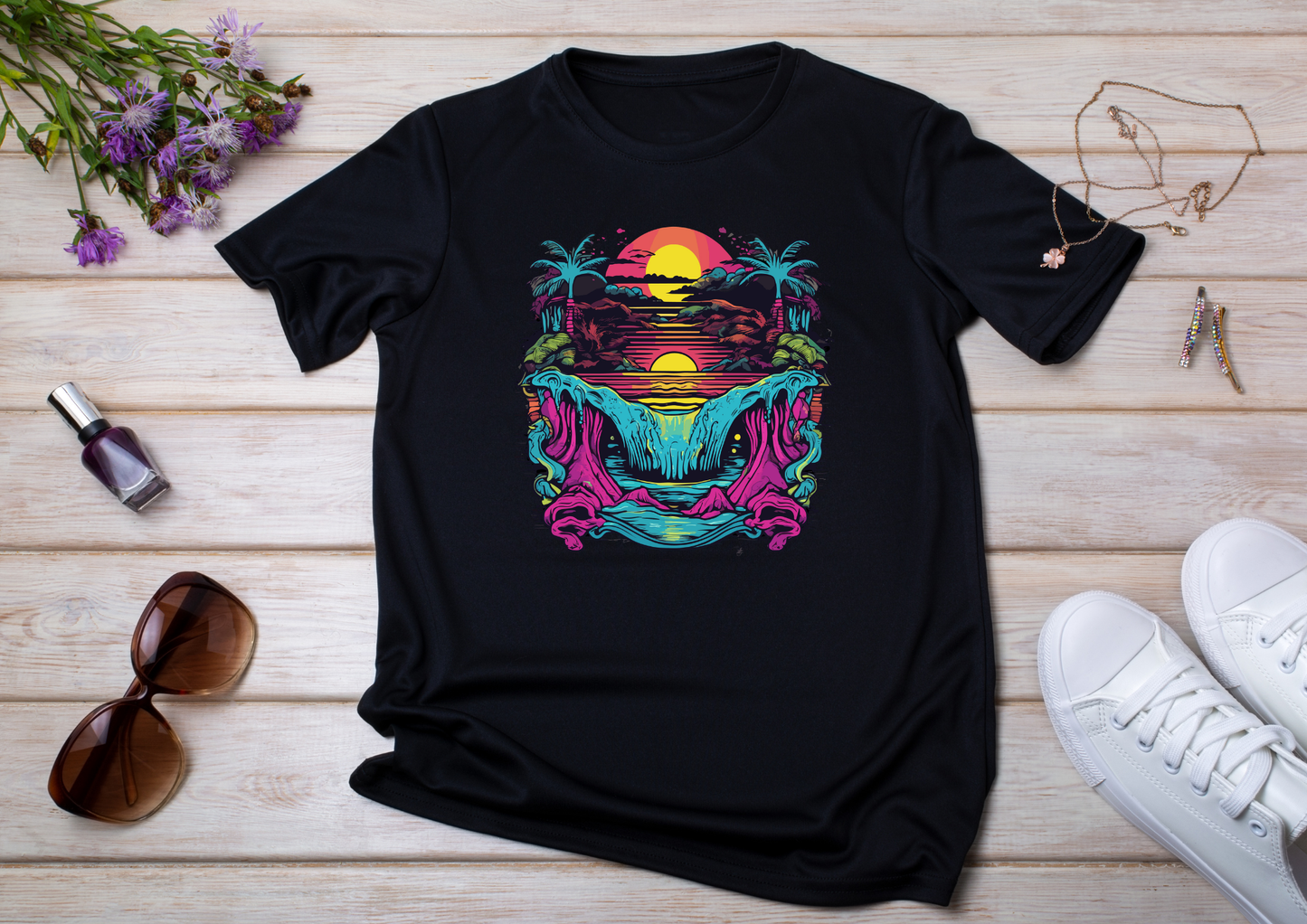 T-shirt Psychedelic Design personnalisé – 100 motifs au choix – Noir ou Blanc