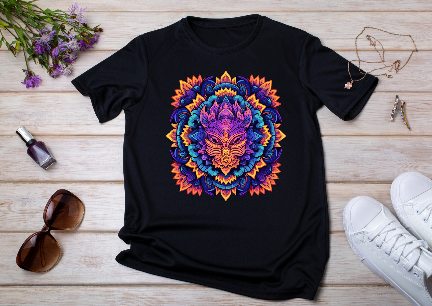 T-shirt Psychedelic Design personnalisé – 100 motifs au choix – Noir ou Blanc