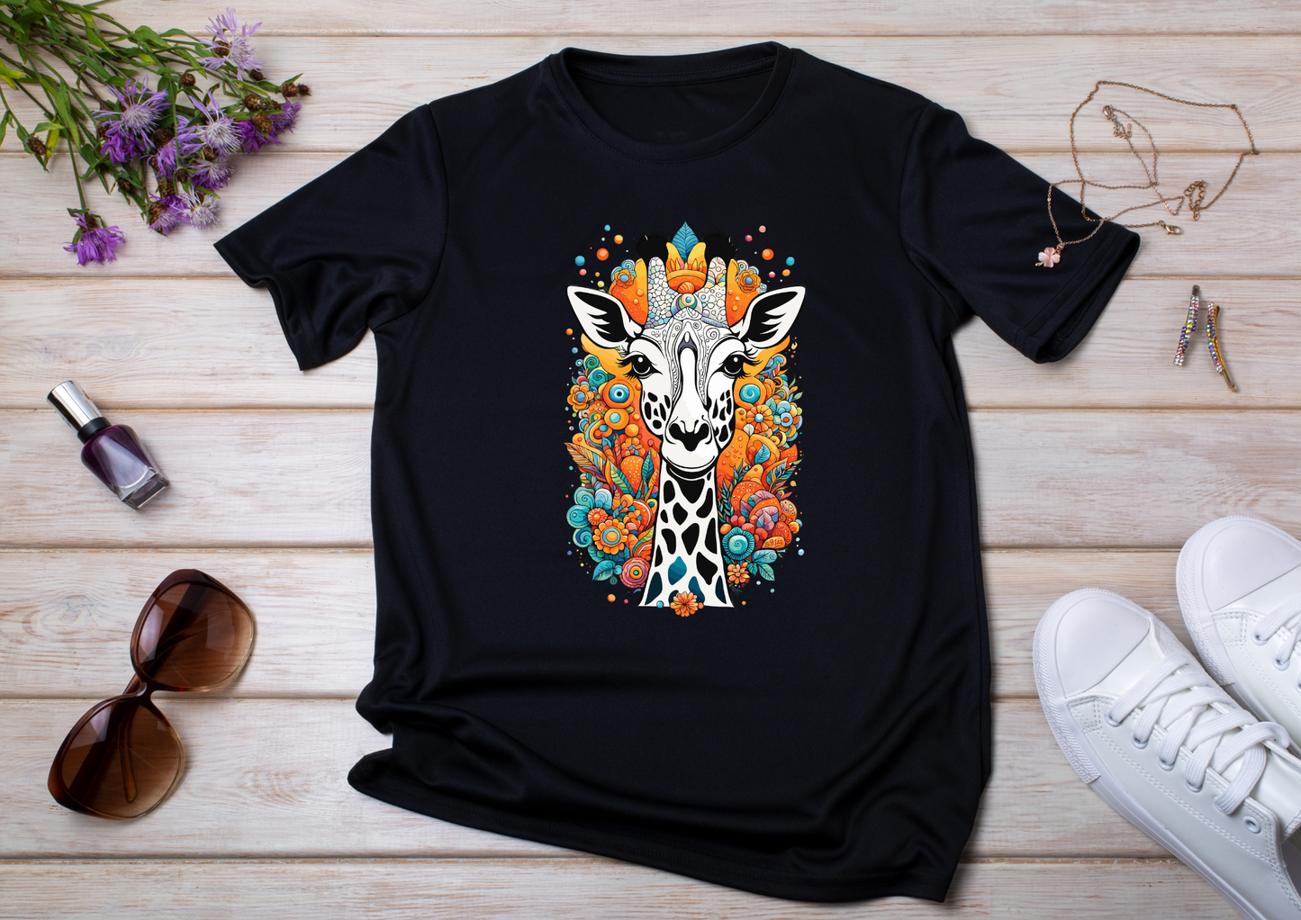 T-shirt Psychedelic Design personnalisé – 100 motifs au choix – Noir ou Blanc