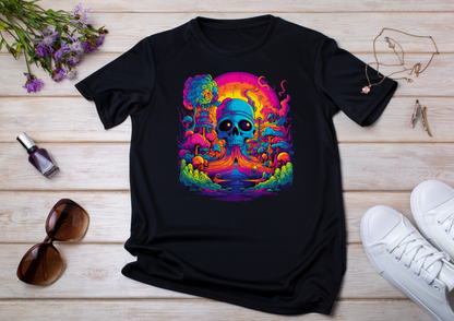 T-shirt Psychedelic Design personnalisé – 100 motifs au choix – Noir ou Blanc
