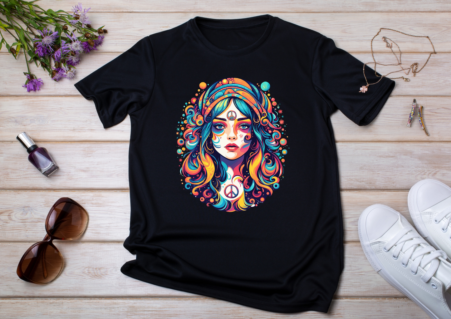 T-shirt Psychedelic Design personnalisé – 100 motifs au choix – Noir ou Blanc