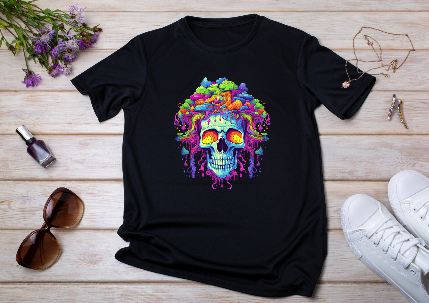 T-shirt Psychedelic Design personnalisé – 100 motifs au choix – Noir ou Blanc
