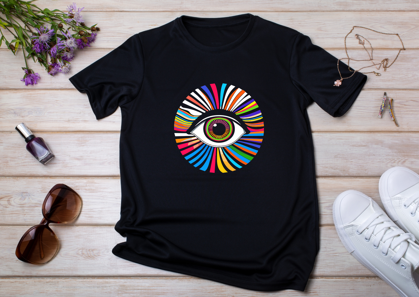 T-shirt Psychedelic Design personnalisé – 100 motifs au choix – Noir ou Blanc