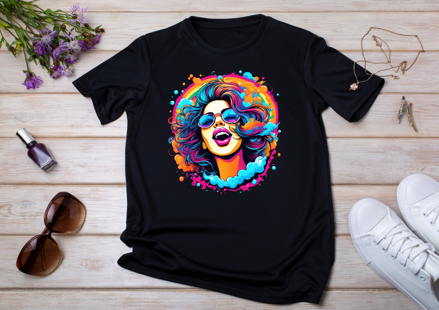 T-shirt Psychedelic Design personnalisé – 100 motifs au choix – Noir ou Blanc