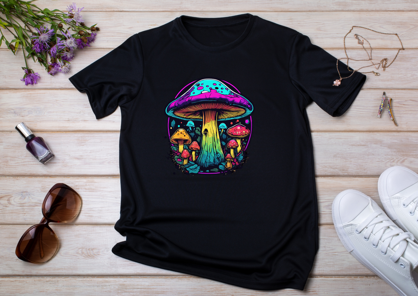 T-shirt Psychedelic Design personnalisé – 100 motifs au choix – Noir ou Blanc