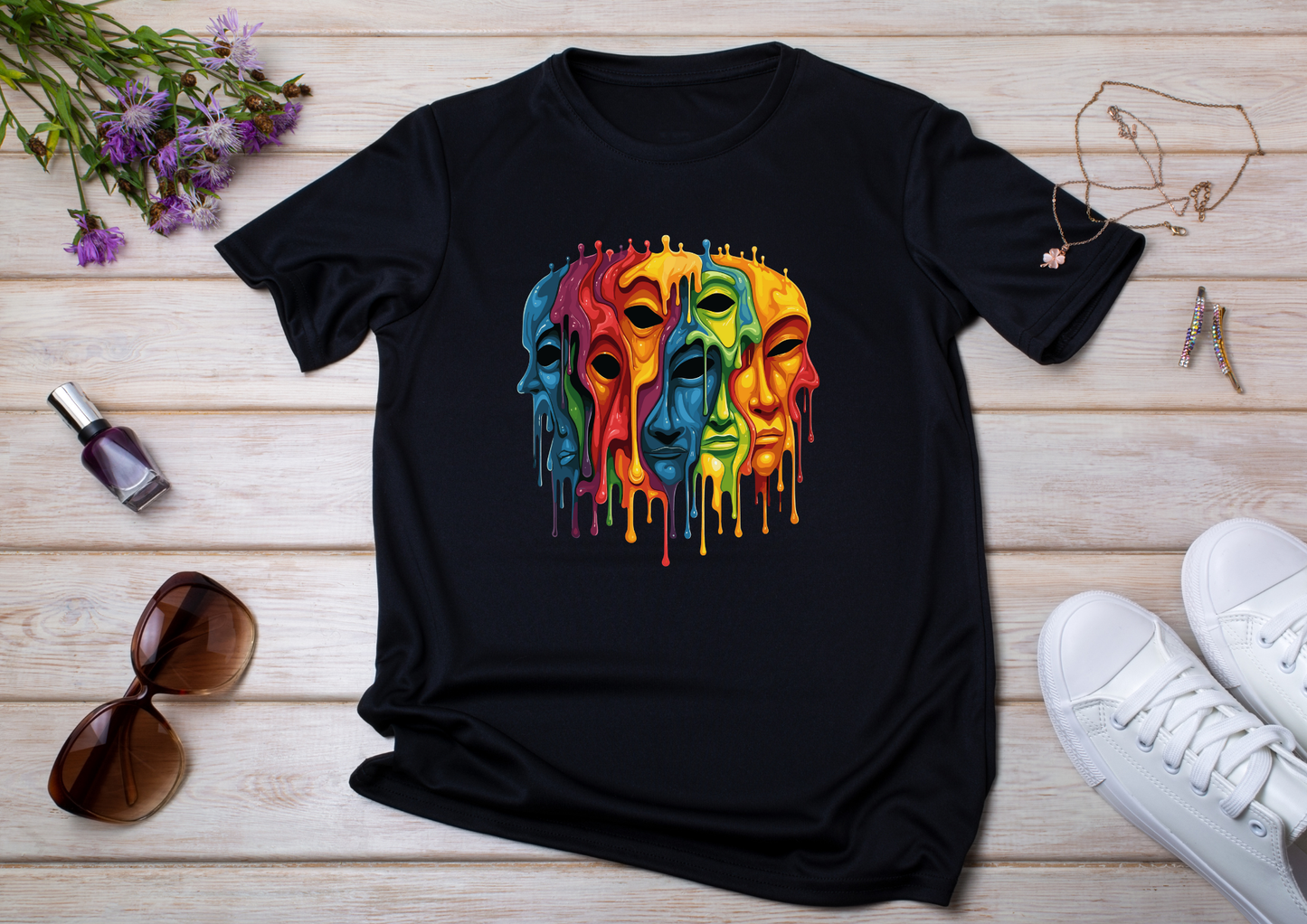 T-shirt Psychedelic Design personnalisé – 100 motifs au choix – Noir ou Blanc