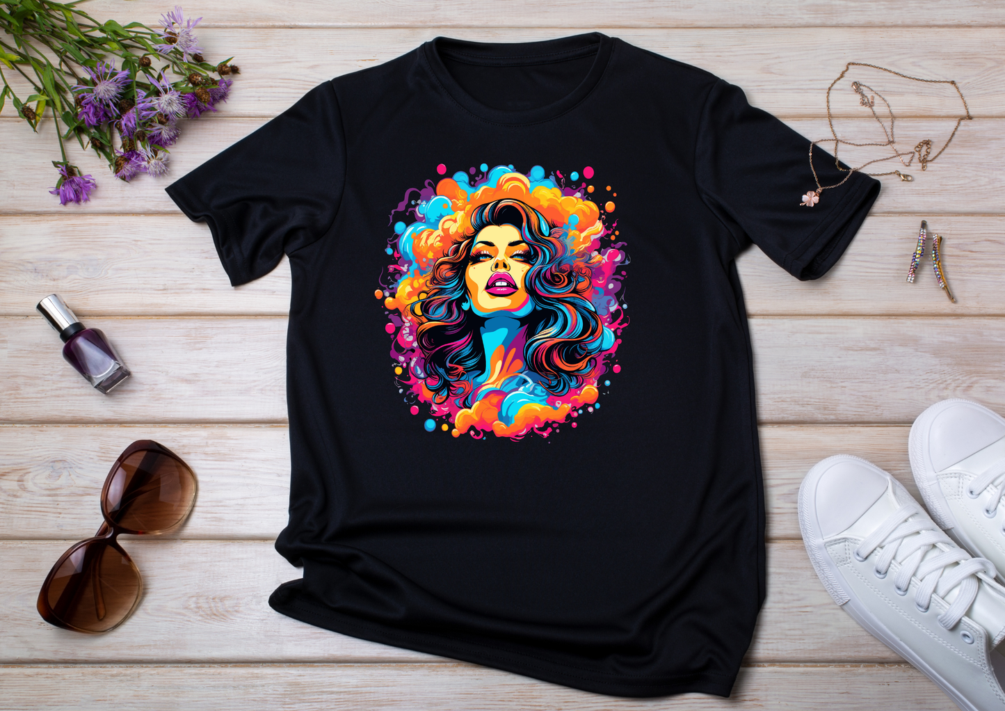 T-shirt Psychedelic Design personnalisé – 100 motifs au choix – Noir ou Blanc