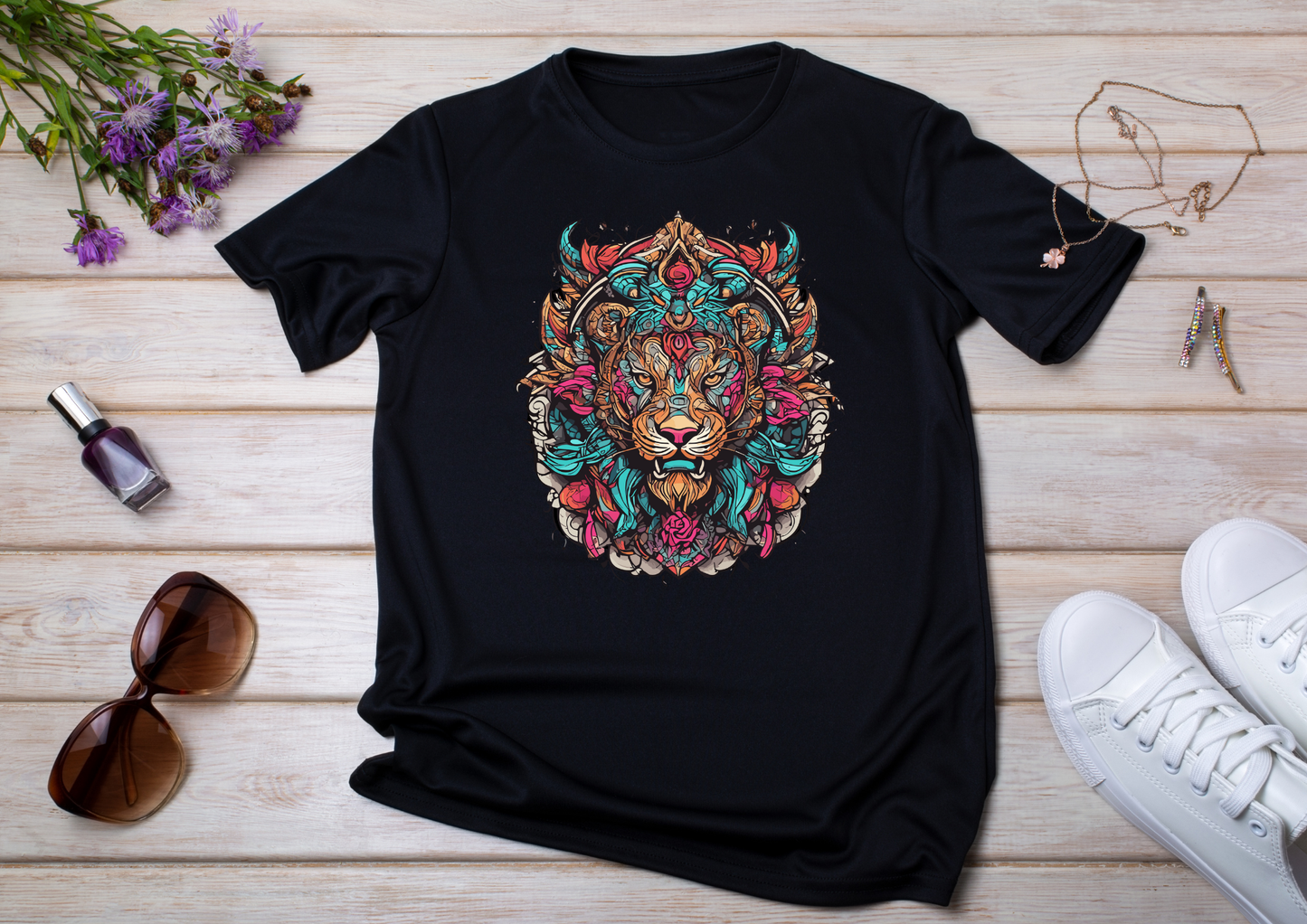 T-shirt Psychedelic Design personnalisé – 100 motifs au choix – Noir ou Blanc