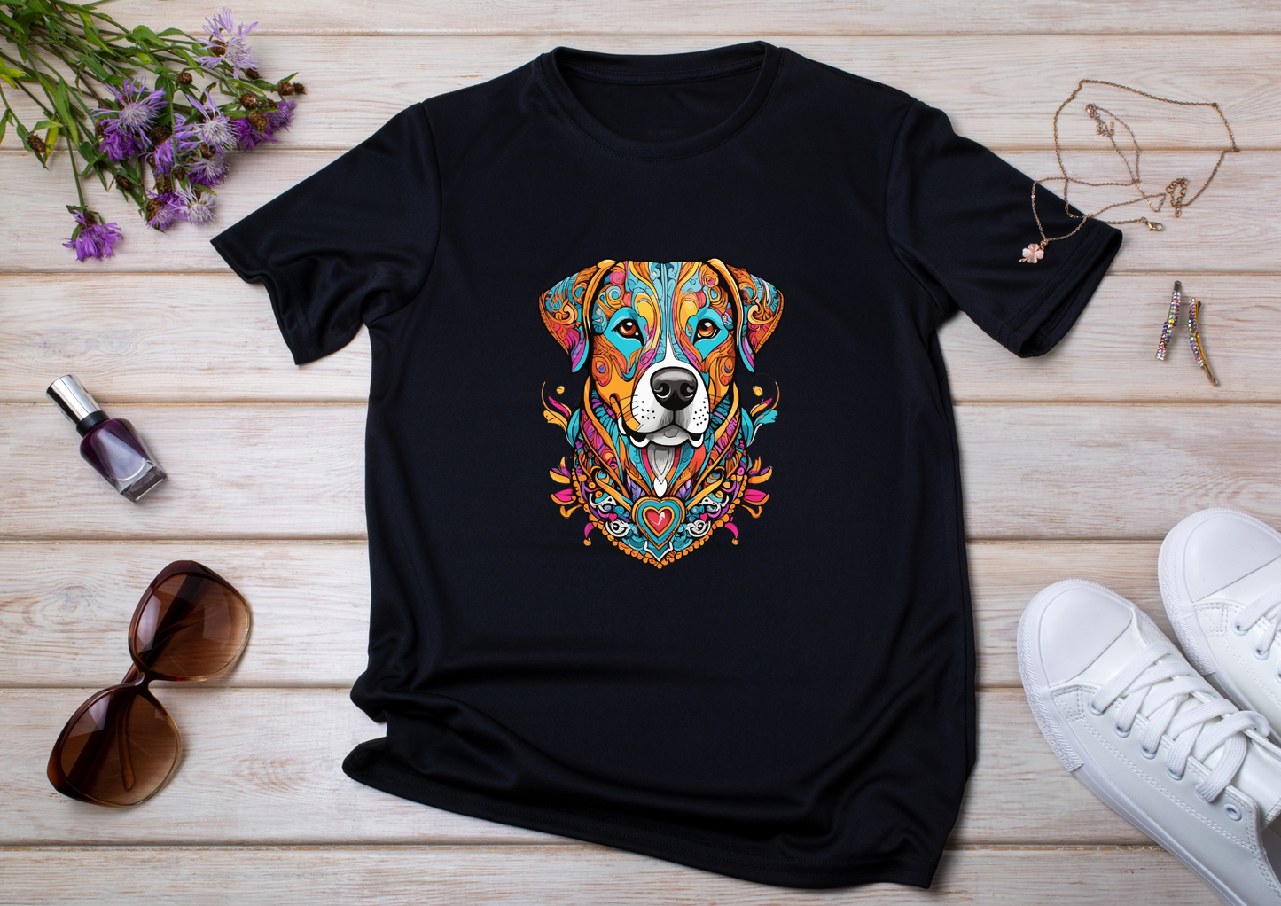 T-shirt Psychedelic Design personnalisé – 100 motifs au choix – Noir ou Blanc