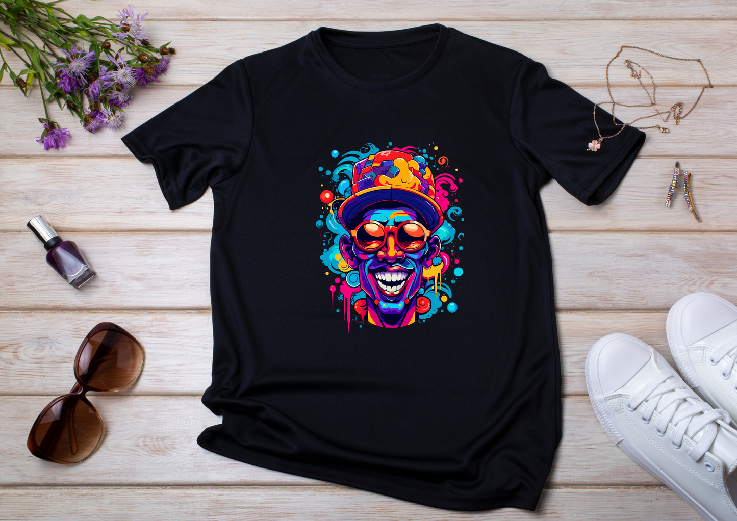 T-shirt Psychedelic Design personnalisé – 100 motifs au choix – Noir ou Blanc
