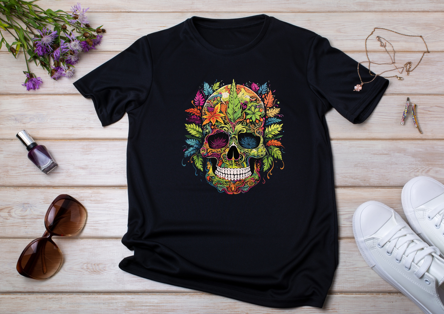 T-shirt Psychedelic Design personnalisé – 100 motifs au choix – Noir ou Blanc