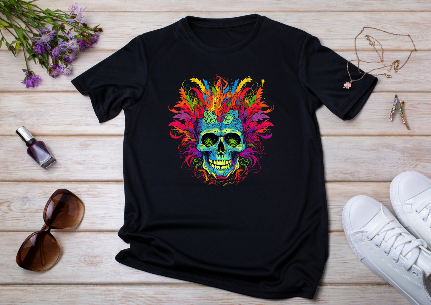 T-shirt Psychedelic Design personnalisé – 100 motifs au choix – Noir ou Blanc