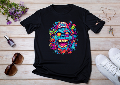 T-shirt Psychedelic Design personnalisé – 100 motifs au choix – Noir ou Blanc