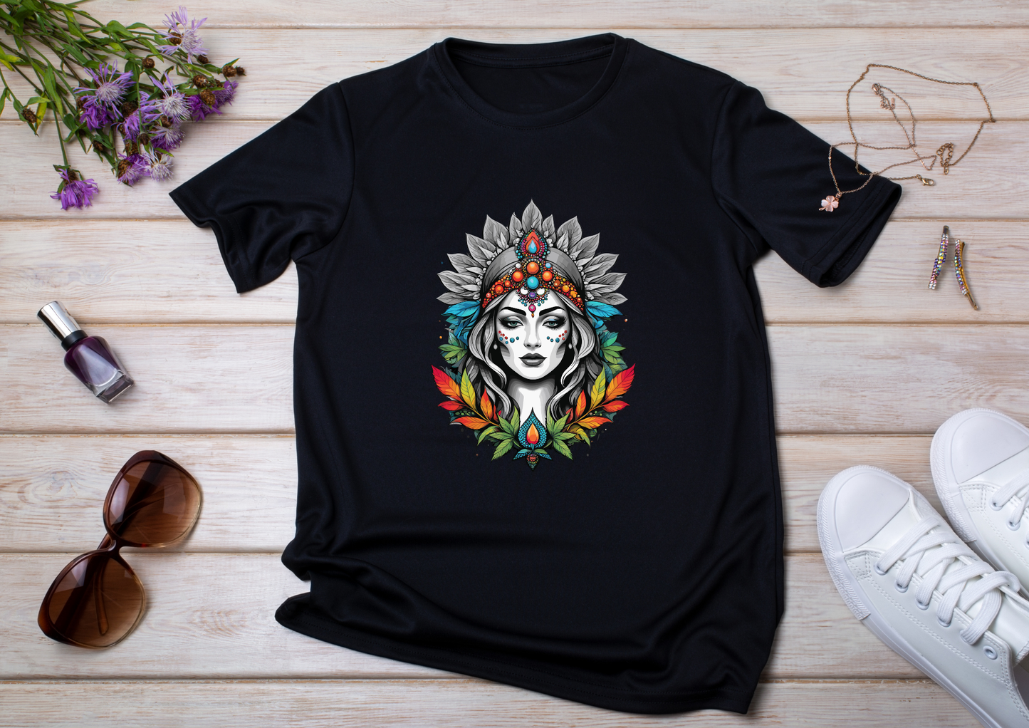 T-shirt Psychedelic Design personnalisé – 100 motifs au choix – Noir ou Blanc