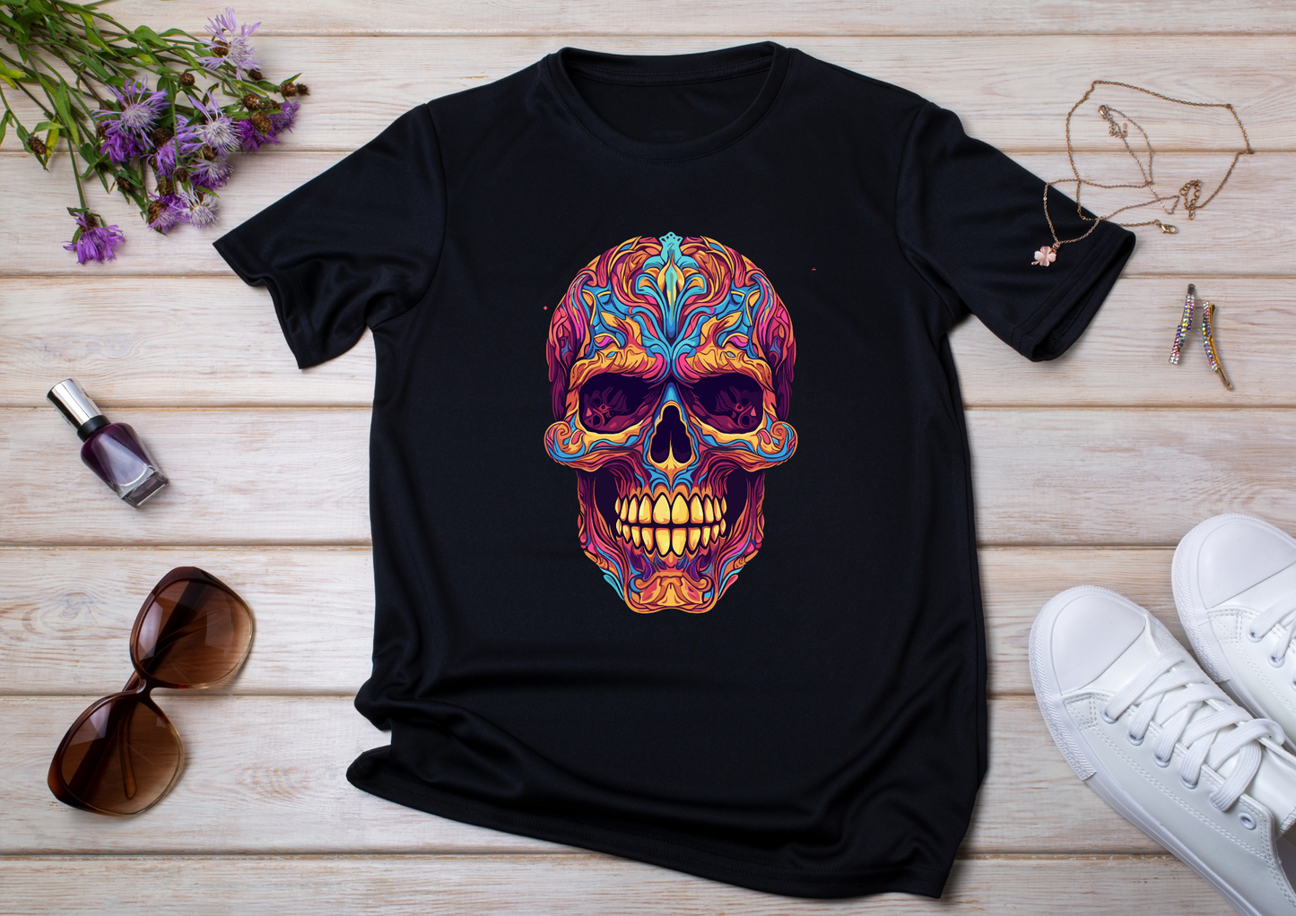 T-shirt Psychedelic Design personnalisé – 100 motifs au choix – Noir ou Blanc