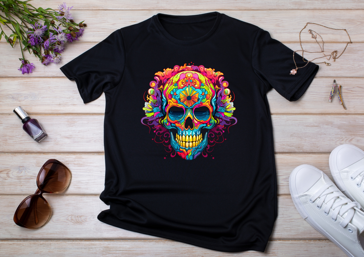 T-shirt Psychedelic Design personnalisé – 100 motifs au choix – Noir ou Blanc