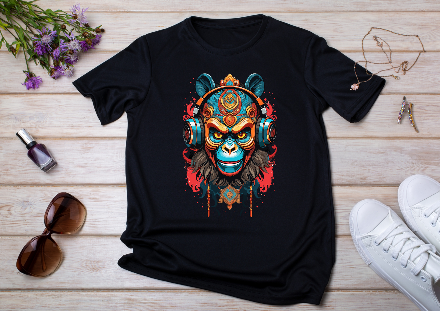T-shirt Psychedelic Design personnalisé – 100 motifs au choix – Noir ou Blanc