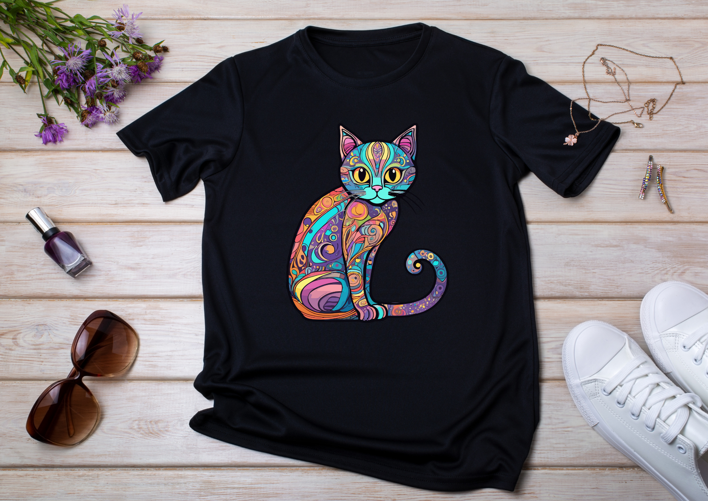 T-shirt Psychedelic Design personnalisé – 100 motifs au choix – Noir ou Blanc