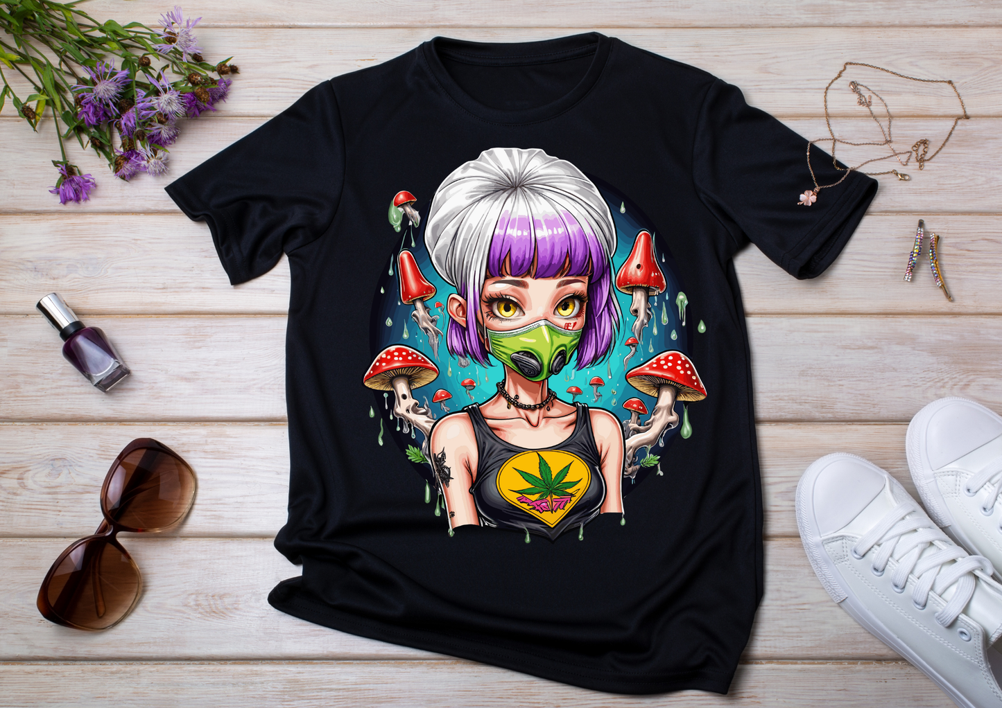 T-shirt Psychedelic Design personnalisé – 100 motifs au choix – Noir ou Blanc