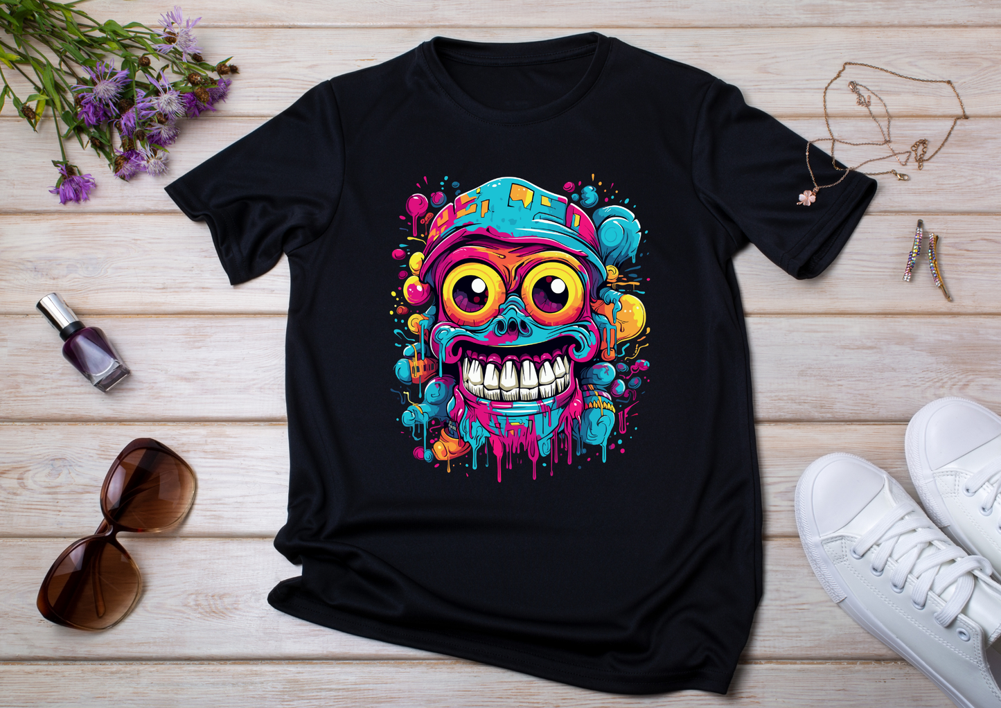 T-shirt Psychedelic Design personnalisé – 100 motifs au choix – Noir ou Blanc