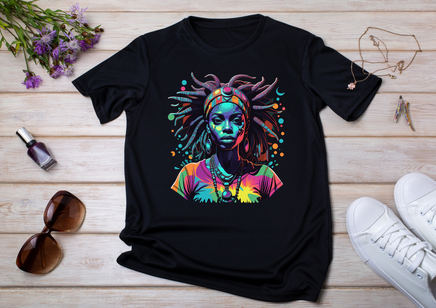 T-shirt Psychedelic Design personnalisé – 100 motifs au choix – Noir ou Blanc