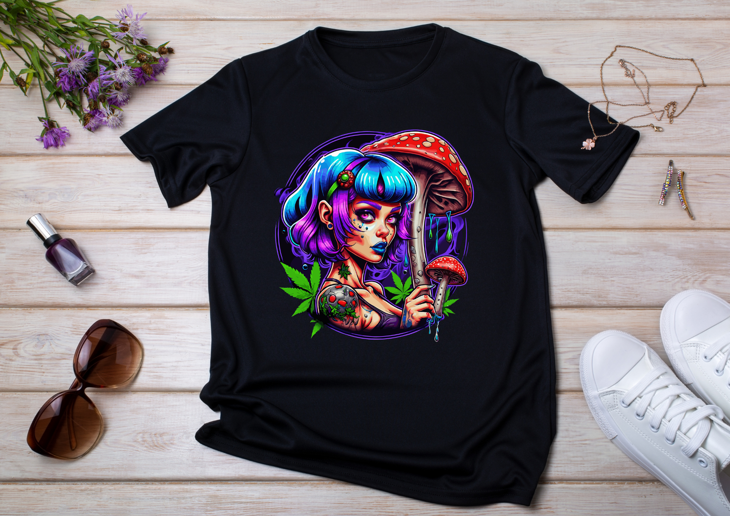 T-shirt Psychedelic Design personnalisé – 100 motifs au choix – Noir ou Blanc