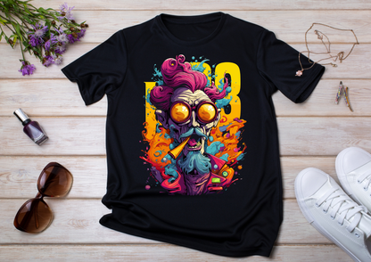 T-shirt Psychedelic Design personnalisé – 100 motifs au choix – Noir ou Blanc