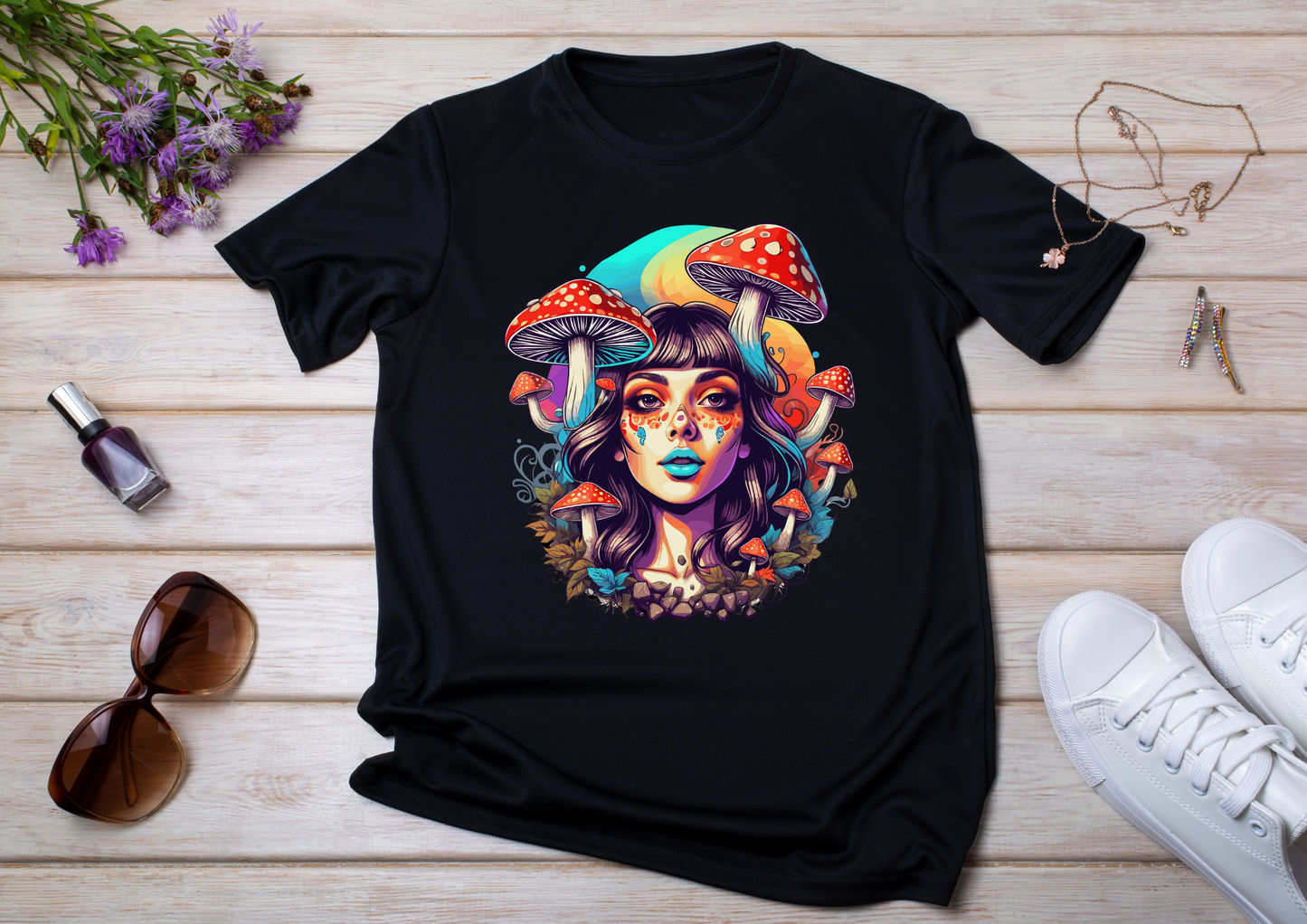 T-shirt Psychedelic Design personnalisé – 100 motifs au choix – Noir ou Blanc