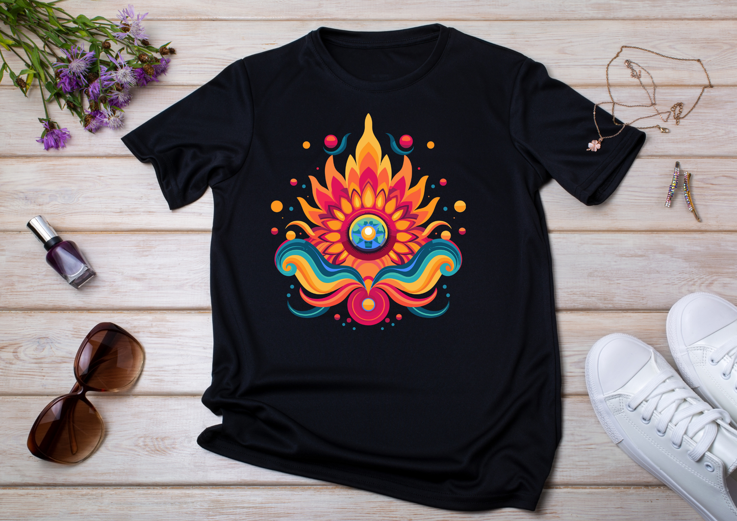 T-shirt Psychedelic Design personnalisé – 100 motifs au choix – Noir ou Blanc