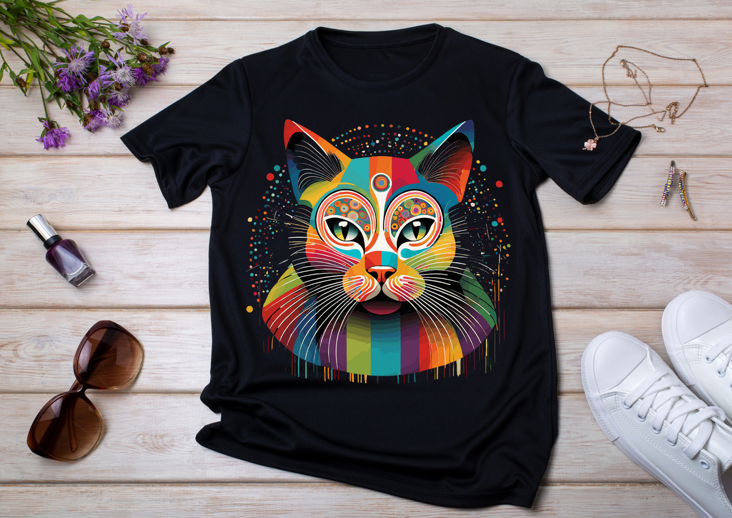 T-shirt Psychedelic Design personnalisé – 100 motifs au choix – Noir ou Blanc