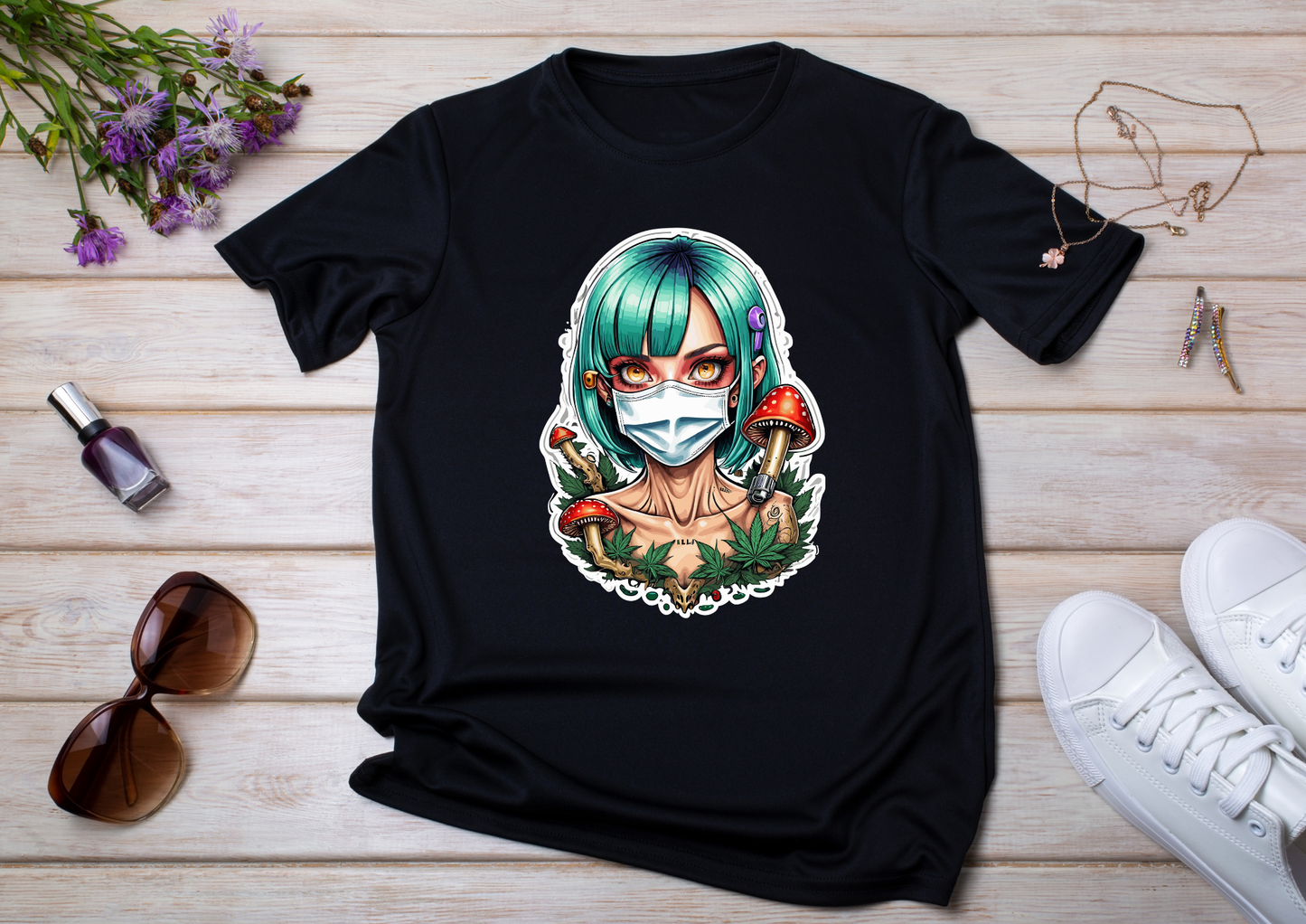 T-shirt Psychedelic Design personnalisé – 100 motifs au choix – Noir ou Blanc
