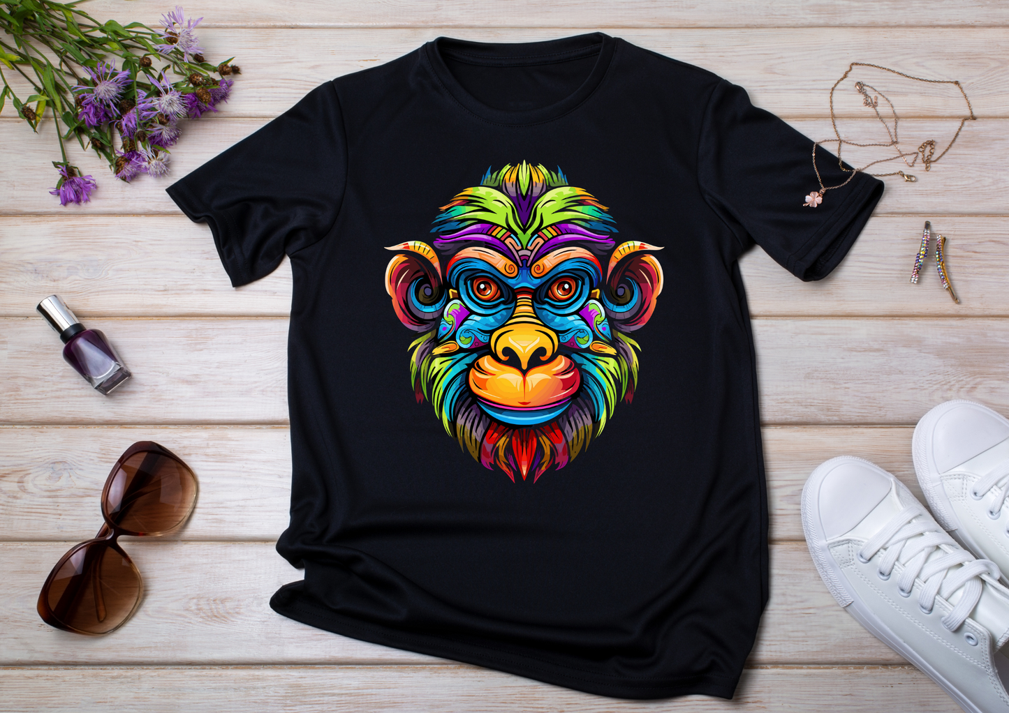 T-shirt Psychedelic Design personnalisé – 100 motifs au choix – Noir ou Blanc