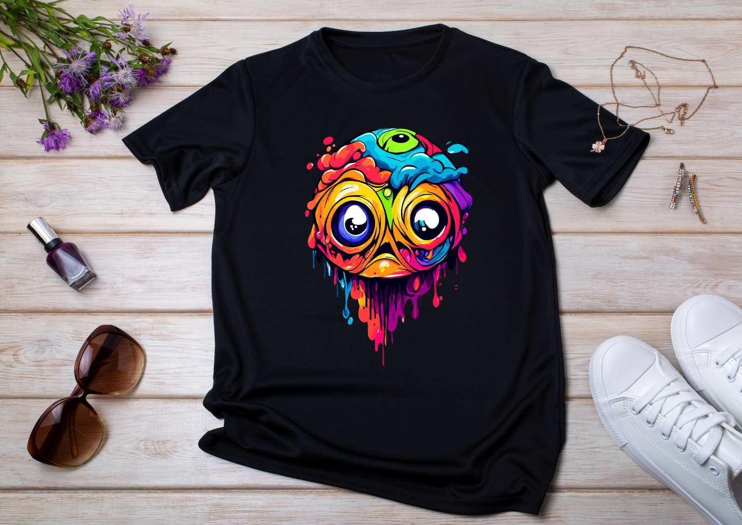 T-shirt Psychedelic Design personnalisé – 100 motifs au choix – Noir ou Blanc