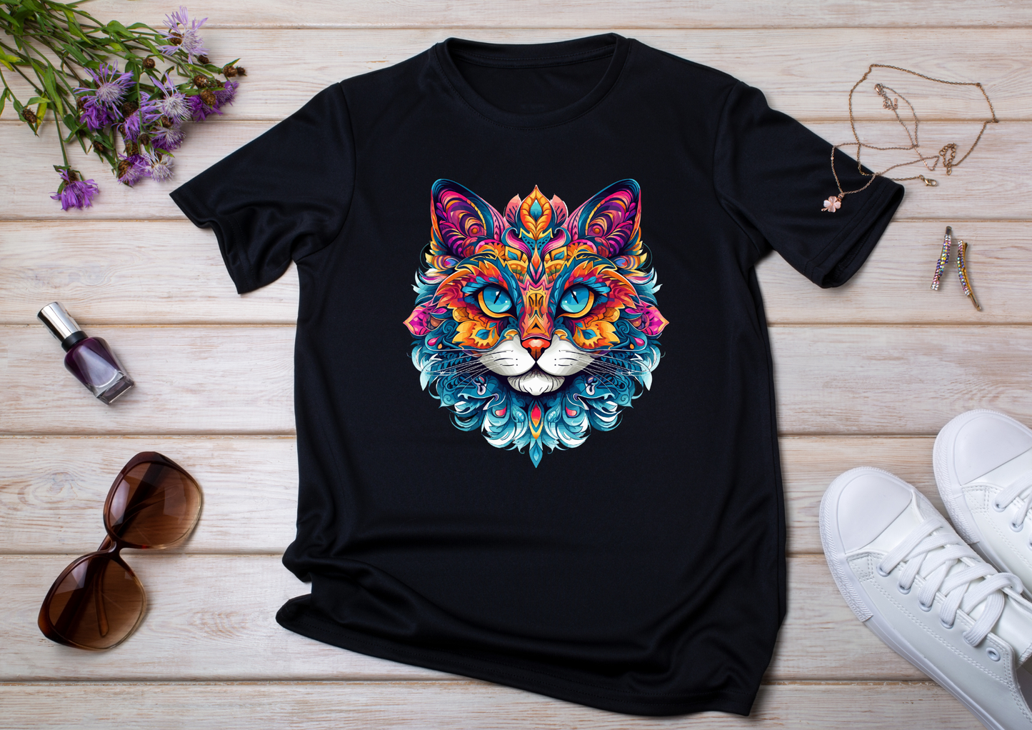 T-shirt Psychedelic Design personnalisé – 100 motifs au choix – Noir ou Blanc