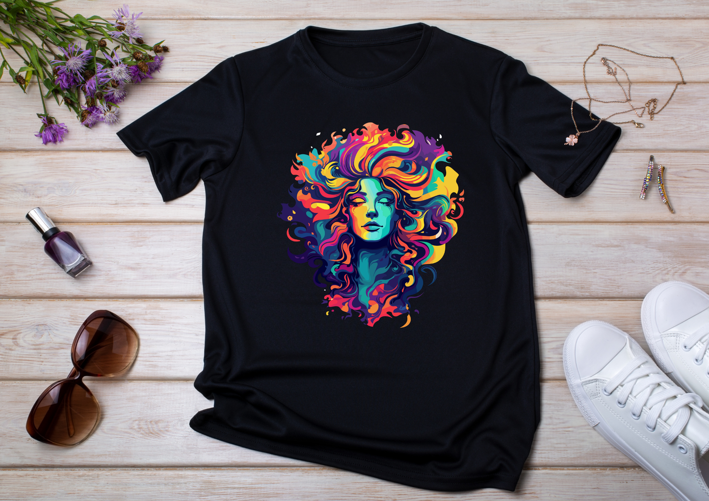 T-shirt Psychedelic Design personnalisé – 100 motifs au choix – Noir ou Blanc