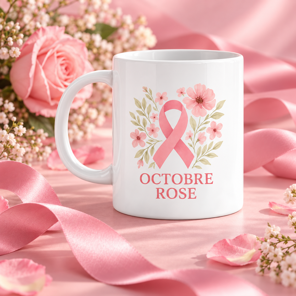 Tasse Blanche Octobre Rose – présentation produit