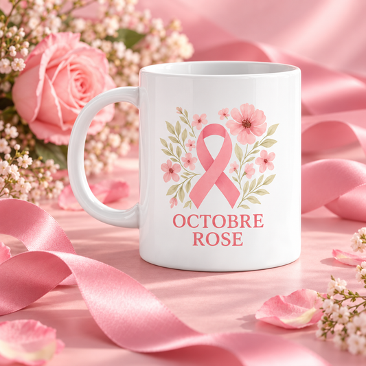 Tasse Blanche Octobre Rose – présentation produit